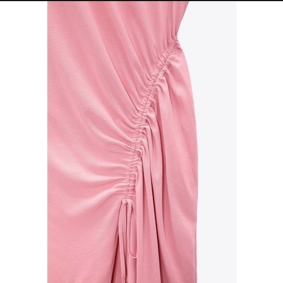 ZARA Pink Draped Asymmetric Dress Medium Summer Dress Casual Ecclectic - Picture 5 of 8